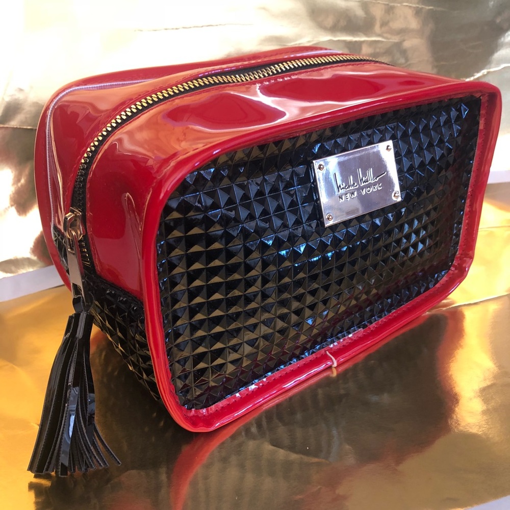 Patent leather stud makeup bag